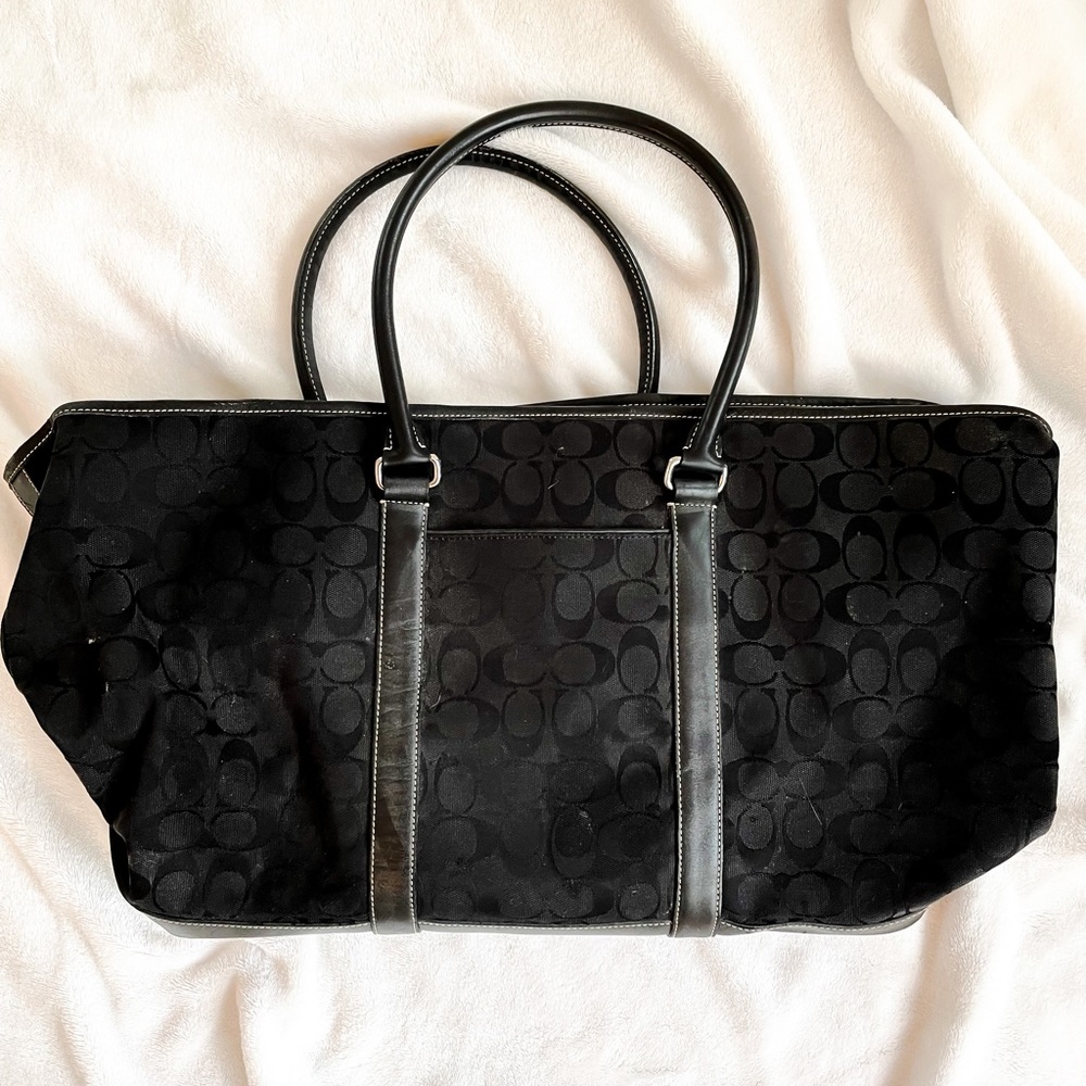 Black Canvas and Leather Coach Tote